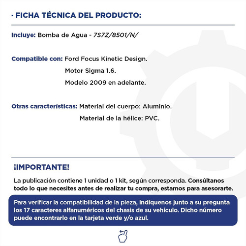 Imagen 2 de 9 de Bomba De Agua Ford Focus Motor Sigma 1.6 Orig 7s7z 8501 N