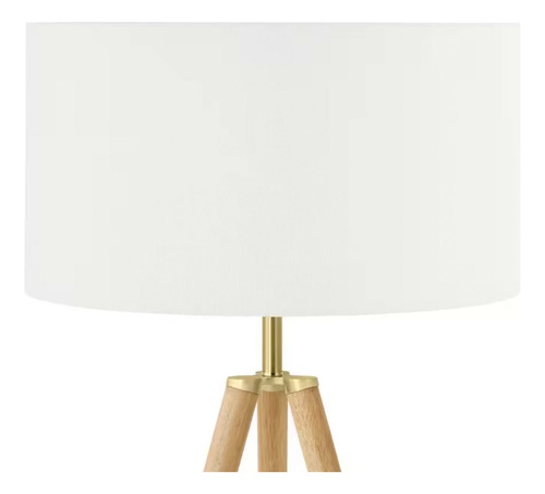 Lámpara De Pie Trípode De Madera Natural 154 Cm Con Pantalla Pantalla Blanco