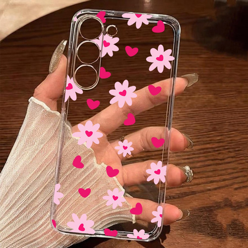 Funda Blanda Transparente Con Forma De Flor Y Corazón Con Funciones A Prueba De Golpes, Compatible Con Apple, Compatible Con Samsung