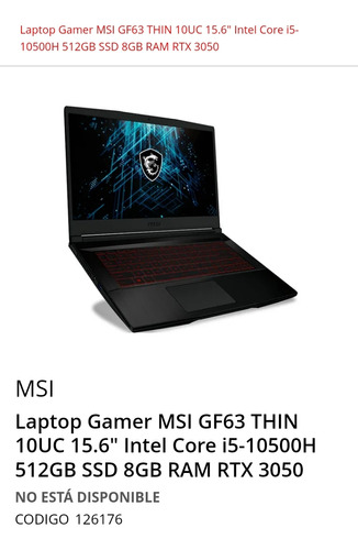 Laptop Gamer Msi Gf63 Thin 10uc 15.6  Intel Core I5-10500h