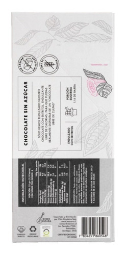 Imagen 3 de 6 de Chocolate 79% Cacao Organico 100 Gr / Sin Azucar / Manare