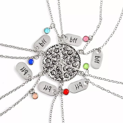 Collares Mejores Amigos Set De 6 Bff * Un Único * Color Plateado