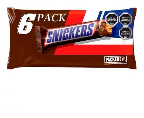 Snickers Chocolate Relleno De Caramelo Y Cacahuate 6pz 288gr