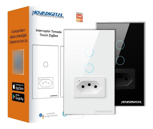  Interruptor 4x2 Zigbee 2 Botões Com Tomada Mesh Novadigital