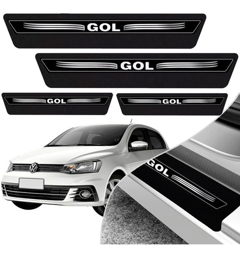 Kit 8 Peças Soleira Adesivo Porta Vw Gol 4 Portas G3 G4 G5 2010 G6 2014 2015 G7 2016 2017 2018 G8 2018 2019 2020 - Preto