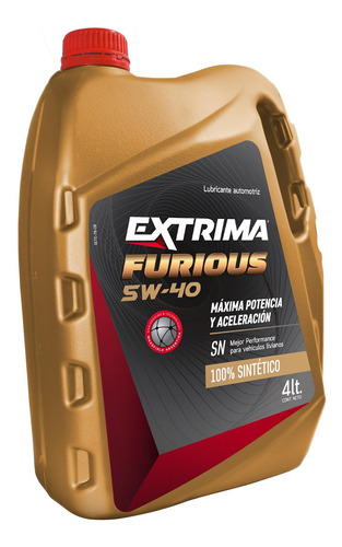 Lubricante 100% Sintético Extrima Furious 5w40 4lts