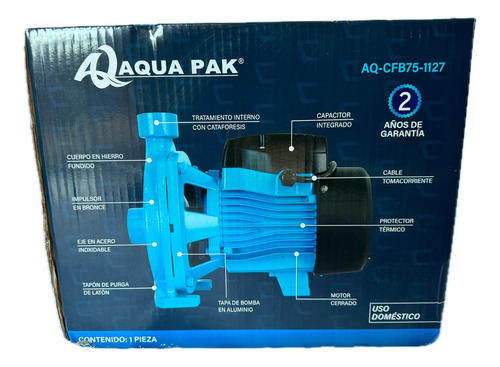 Bomba Centrifuga Aqua Pak, 0.75 Hp, 127 V, Aq-cfb75-1127
