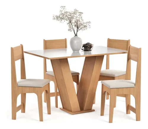 Conjunto Mesa 4 Lugares Off White Carvalho