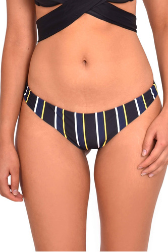 Bikini Calzón Con Drapeado Trasero Estampado Negro