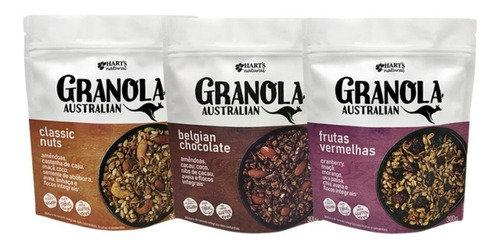 Kit 3 Granolas Austrália Hart's 300g - Nuts, Choco E Frutas