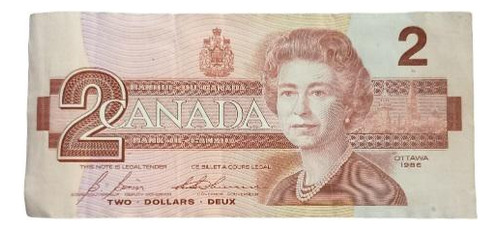 Billete 2 Dólares Canadá 1986 Reina Elizabeth 2