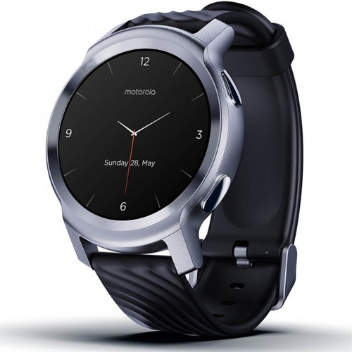 Smartwatch Motorola Moto Watch 100 1.3" caja 42mm de aluminio glacier silver, malla negra de silicona y bisel glacier silver