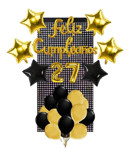 Combo De Globos Decoracion Fiestas Cumpleaños Dorado-negro