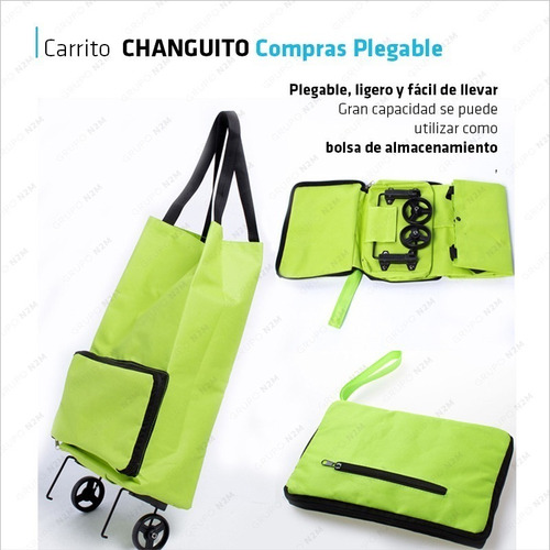 Imagen 3 de 10 de Bolso Changuito Compras Plegable Ruedas Convertible Super