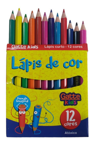 Kit 12 Lápis De Cor 12 Cores Gatte Kids Curto