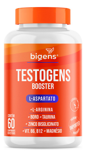 Testogens Booster | L-aspartato + L-arginina + Boro + Taurina + Zinco + Vit. B6 E B12 + Mag. | 60 Tabs | Bigens