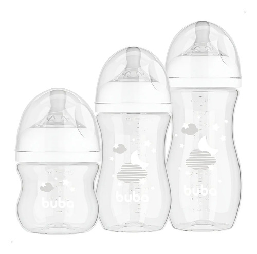 Kit Mamadeira Anticólica Buba 120/270/330ml Easy Flow Nunvem Cor Branca