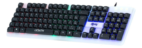 Teclado Membrana Gamer Lesath Elg, Abnt,rgb,usb,branco/preto Branco Português Brasil