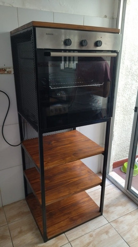 Imagen 2 de 5 de Torre Horno Empotrar Y Microondas En Hierro Y Madera