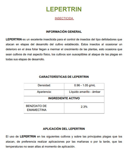 Lepertrin Benzoato De Emamectina Gusano Cogollero 1l