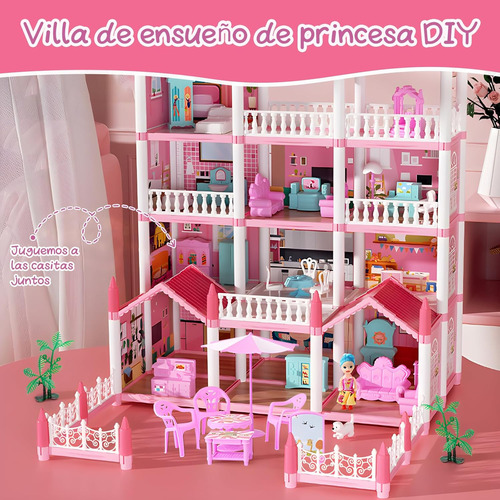 Casa De Muñecas Grande Con Muebles, 14 Cuarto,2 Muñecas,ros