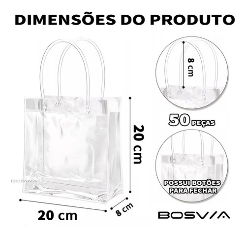 50 Bolsas De Regalo Con Asa Transparente Para Fiestas