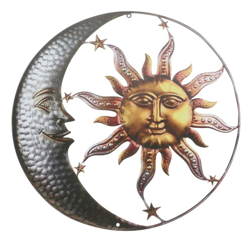 Decoración De Pared Exterior De Metal Con Sol Y Luna Para Ha