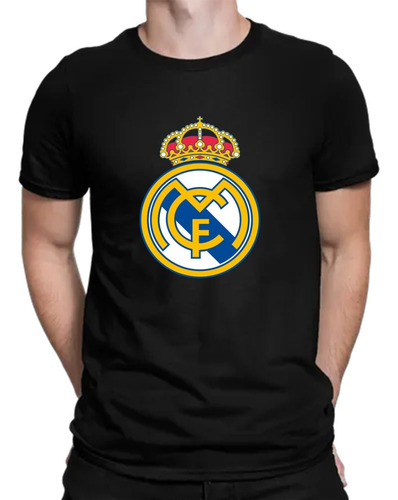 Real Madrid Camiseta Negra Algodon Hombre Manga Corta