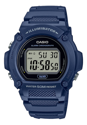 Reloj Hombre Casio W-219h-2avdf Core Mens Color De La Correa Azul Color Del Bisel Azul Color Del Fondo Negro