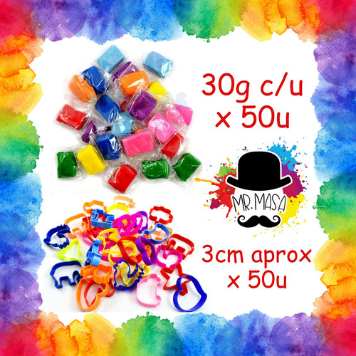 Combo Mister Masa Para Modelar X50u 30gr + Cortantes Plastilina Infantiles Niños Jugar