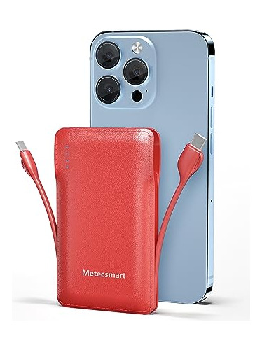 Metecsmart 10000mah Portable Phone Charger With Built-in 2 C