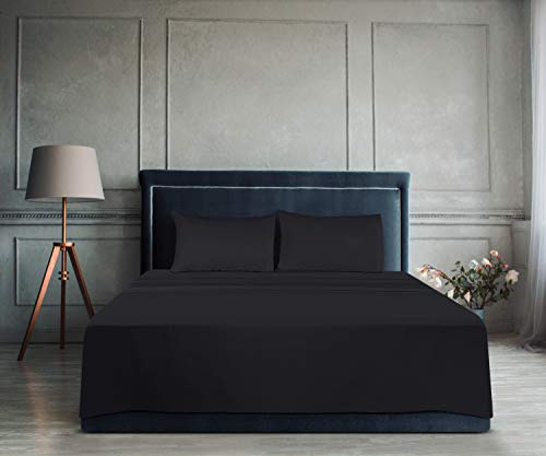 Juego De Sabanas Planas 6 Pz Tamaño Queen Size Color Negro Negro Liso