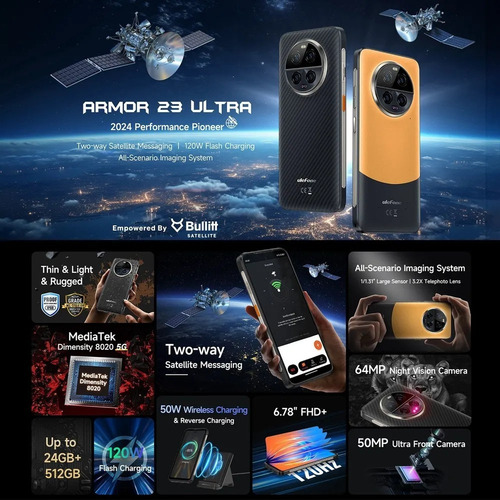 Ulefone Ulefone Armor 23 Ultra 5g Smartphone Mensaje Vía Satélite 120w Cámara Nocturna De 64mp 24+512gb
