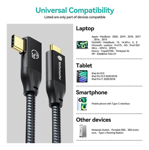 Cable De Data Usb-c Yottamaster Carga Rápida 20gbps Pin En L