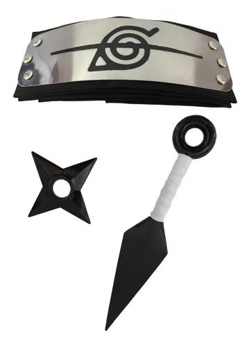 Kit Naruto Infantil - Boneco Naruto + Bandana Aldeia da Folha + Anel Itachi  + Colar Tsunade