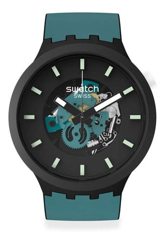 Reloj Swatch Big Bold Night Trip De Silicona Para Hombre Ss Color de la malla Petróleo Color del bisel Negro Color del fondo Transparente