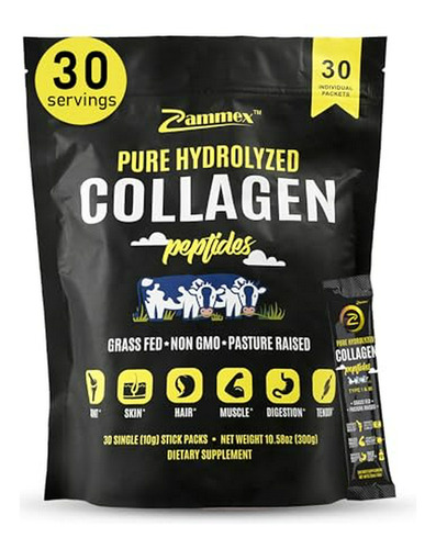 Colágeno En Polvo Premium En Sobres De 30 Unidades (tipo I, Iii), Proteína De Colágeno Sin Sabor, 10g Por Porción, Paleo & Keto