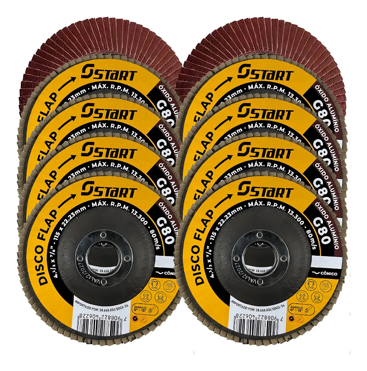 10 Discos Desbaste Flap 115 X 22 Mm 4.1/2'' Esmerilhadeira Grão 80