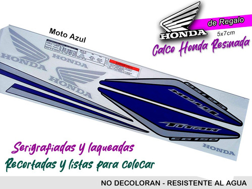 Set Calcos Honda Titan 2014 Completo Moto Azul