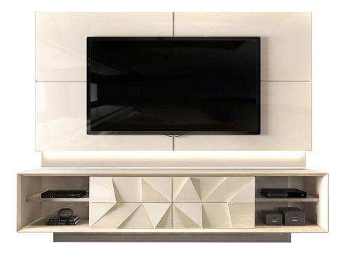 Home P/tv Até 75 Pol Domani C/ Nichos E Rodapé 240cm Off Whi