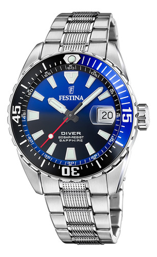 Reloj Festina Hombre Acero Diver Buceo 200mts Azul F20669.5