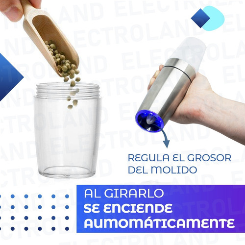 Imagen 7 de 10 de Molinillo Automático Sal Pimienta C/luz Led Eléctrico Cocina