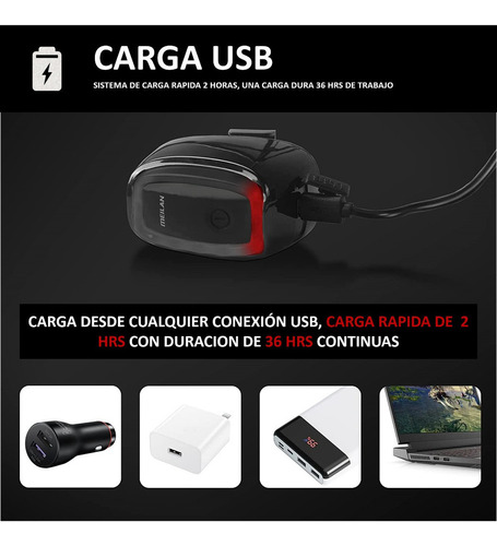 Luz Led Tras Bicicleta Recargable Para Smart Stop 50 Lumens
