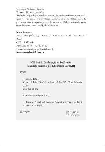 Imagem 4 de 4 de Livro O Lorde - Rafael Tenório (nova Editorial)