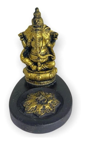 Incensário Mini Oval Ganesh Sentado Dourado 5cm Em Resina