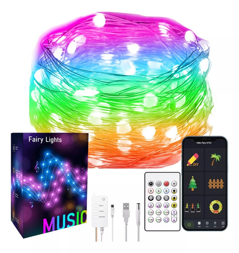Luces Led Decorativas Navideña Efecto Arcoíris 10 Mt App/usb Color de las luces Multicolor