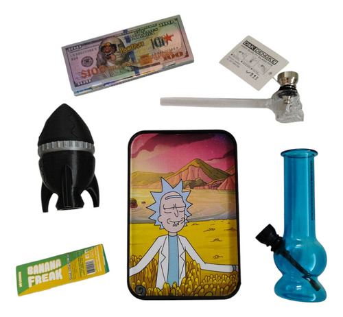 Picador Nave Bandeja Rickandmorty Bong Papeldollar Pipa Azul Rick And Morty