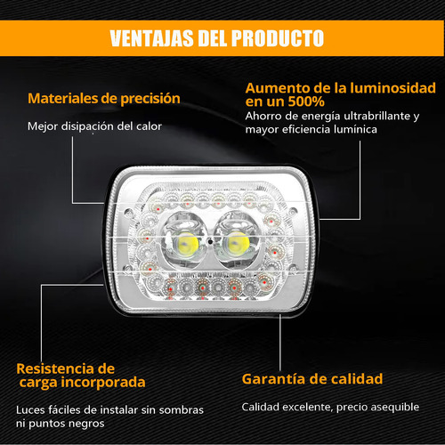 2 Faros Unidad Cuadrada Rectangular Leds 5x7 Alta/baja