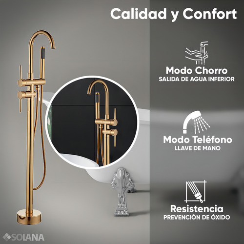 Solana Kit Bañera Estilo Vintage 150x75x75 Cm De Acrilico Solido Blanco Con Grifo Independiente Cuello Cisne Color Dorado / Bañera Ovalada Slim Blanca Con Patas De Acero