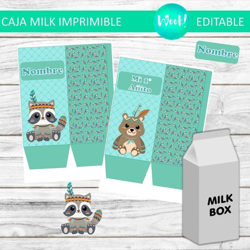 Caja Grande Milk Imprimible Editable De Animales Nórdicos